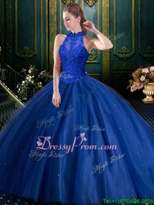 Noble Floor Length Ball Gowns Sleeveless Navy Blue Ball Gown Prom Dress Lace Up