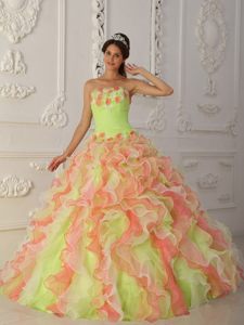 Colorful Dresses for 15 Ruffled Layers Strapless Hand Made Flowers