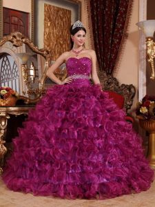 Purple Ball Gown Organza Ruffles Sweet 15 Dresses Beading Sweetheart