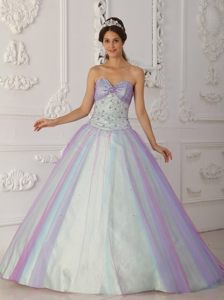 Classy Taffeta and Tulle Beaded Dress for Quinceanera with Sweetheart