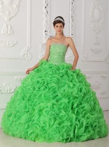 Ball Gown Beading Green Dresses for 15 Lace up Back with Ruffles