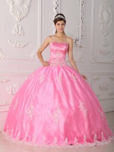 Rose Pink Ball Gown Sweet Sixteen Dresses with Appliques and Ruches