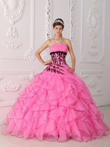 Appliques and Ruffles Accent Sweet Sixteen Dresses in Rose Pink
