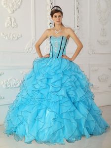 Baby Blue Organza Sweet 15 Dresses with Appliques and Puffy Ruffles