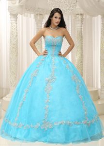 Aqua Blue Sweetheart Quinceanera Gown with Appliques Hot on Sale