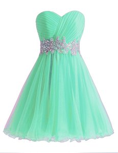 High Class Apple Green Sweetheart Neckline Beading and Ruching Prom Party Dress Sleeveless Lace Up