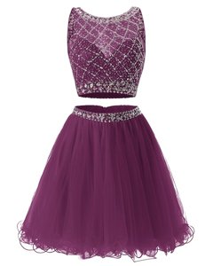 Spectacular Mini Length A-line Sleeveless Purple Dress for Prom Side Zipper