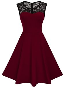 Attractive Scoop Sleeveless Zipper Burgundy Satin