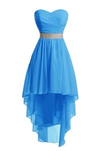 Beauteous Baby Blue Organza Lace Up Prom Dress Sleeveless High Low Belt