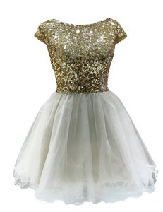 Cap Sleeves Sequins Zipper Prom Dresses