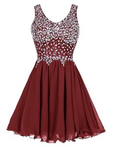 Burgundy Straps Zipper Beading Dress for Prom Sleeveless