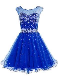Royal Blue Sleeveless Chiffon Zipper Prom Dress for Prom and Party