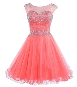Scoop Sleeveless Backless Dress for Prom Watermelon Red Chiffon