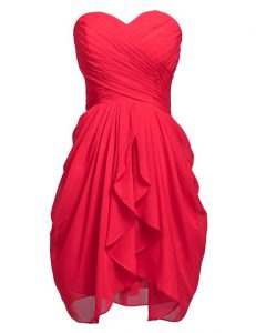 Coral Red Sweetheart Neckline Ruching Prom Gown Sleeveless Lace Up