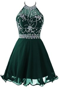 Exquisite Scoop Beading and Belt Prom Dress Dark Green Zipper Sleeveless Mini Length
