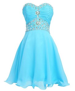 Top Selling Mini Length Aqua Blue Prom Party Dress Organza Sleeveless Beading and Belt