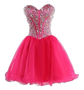Sumptuous Hot Pink Sleeveless Beading Mini Length Homecoming Dress