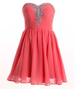Vintage Watermelon Red Empire Beading Prom Gown Lace Up Chiffon Sleeveless Mini Length