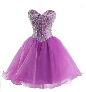 High Quality Mini Length Lilac Prom Evening Gown Sweetheart Sleeveless Lace Up