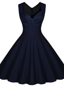 Best Satin Sweetheart Sleeveless Zipper Ruching Dress for Prom in Navy Blue