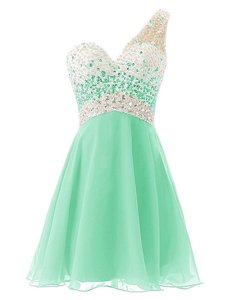 Free and Easy Apple Green Criss Cross One Shoulder Beading Dress for Prom Chiffon Sleeveless