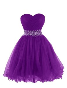 Inexpensive Purple Sleeveless Organza Lace Up Prom Evening Gown for Prom and Party