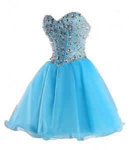 Blue Lace Up Sweetheart Beading Homecoming Dress Organza Sleeveless