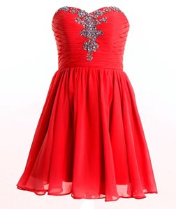 Popular Red Lace Up Sweetheart Beading Dress for Prom Chiffon Sleeveless