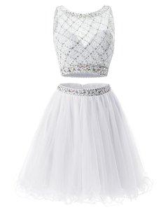 Customized White Prom Gown Prom and Party and For with Beading and Belt Sweetheart Sleeveless Side Zipper
