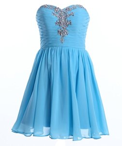 Custom Fit Sleeveless Mini Length Beading Lace Up Prom Dress with Baby Blue