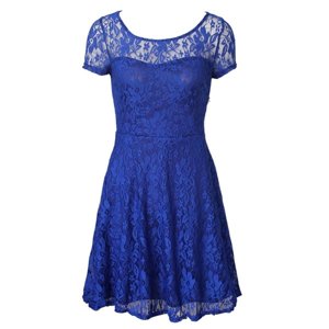 Scoop Short Sleeves Side Zipper Prom Dress Blue Organza