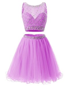 Nice Organza Sleeveless Mini Length Homecoming Dress and Beading and Belt