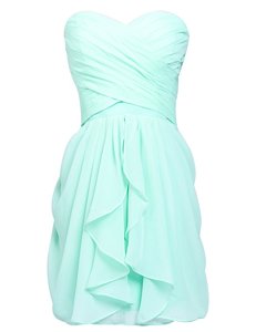 New Arrival Apple Green Lace Up Prom Dress Ruching Sleeveless Knee Length