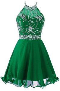 Vintage Green Empire Organza Scoop Sleeveless Beading and Belt Mini Length Zipper Prom Dresses