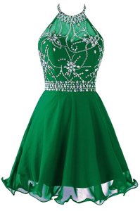 Vintage Green Empire Organza Scoop Sleeveless Beading and Belt Mini Length Zipper Prom Dresses