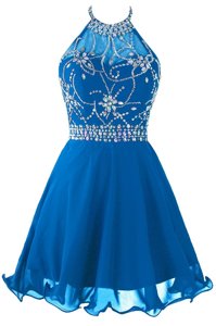 Custom Made Scoop Sleeveless Beading and Belt Zipper Prom Party Dress