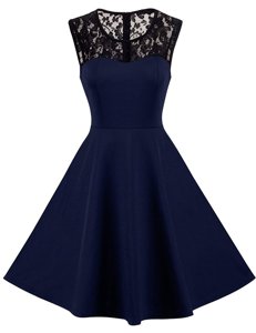 Scoop Lace Prom Party Dress Navy Blue Zipper Sleeveless Knee Length