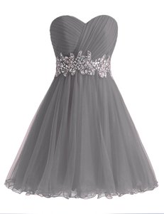 Customized Chiffon Sleeveless Knee Length Prom Dress and Beading and Ruching