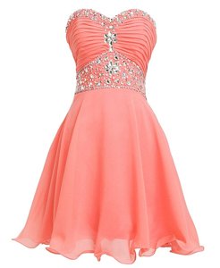 Mini Length Lace Up Prom Evening Gown Watermelon Red and In for Prom and Party with Beading and Belt
