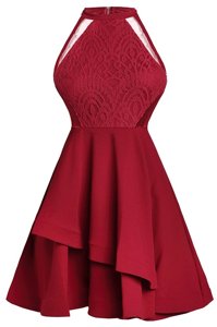 Glamorous Sleeveless Knee Length Ruffled Layers Zipper Evening Dress with Wine Red