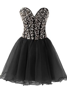 Nice Black Sweetheart Neckline Beading Prom Gown Sleeveless Lace Up
