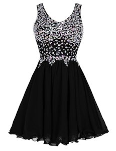Knee Length Zipper Prom Dress Black and In for Prom and Party with Beading
