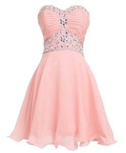 Wonderful Pink Sleeveless Mini Length Beading and Belt Lace Up Dress for Prom
