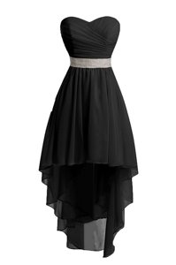 Custom Design Black Sleeveless Organza Lace Up Evening Dress for Prom and Party