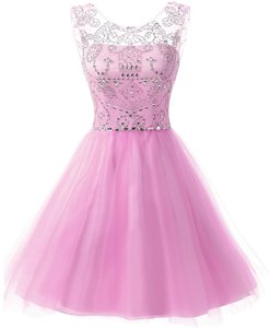 Best Scoop Knee Length A-line Sleeveless Lilac Prom Dress Zipper