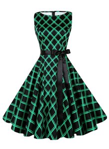 Green A-line Scoop Sleeveless Chiffon Knee Length Zipper Sashes|ribbons and Pattern Dress for Prom