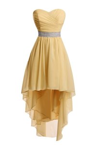 High End Gold Empire Belt Prom Evening Gown Lace Up Organza Sleeveless High Low