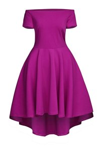 Dazzling Fuchsia A-line Satin Bateau Short Sleeves Ruching Tea Length Side Zipper