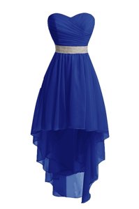 Organza Sweetheart Sleeveless Lace Up Belt Prom Evening Gown in Blue