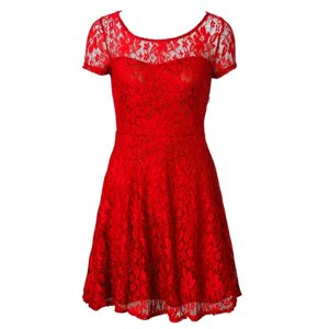 Red Side Zipper Scoop Lace Prom Dress Organza Short Sleeves